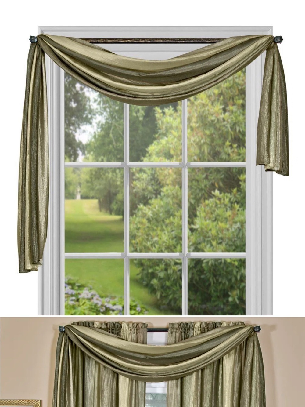 Sage Green Scarf Curtain Window Swag Valance - Scarf Style